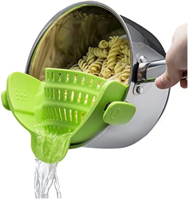 Kitchen Gizmo Snap N Strain Adjustable Silicone Clip On Strainer for Pots, Pans and Bowls – Lime Green