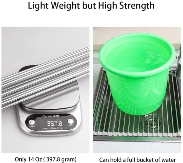Large Dish Drying Rack, Attom Tech Home Roll Up Dish Racks Multipurpose Foldable Stainless Steel Over Sink - Image 4