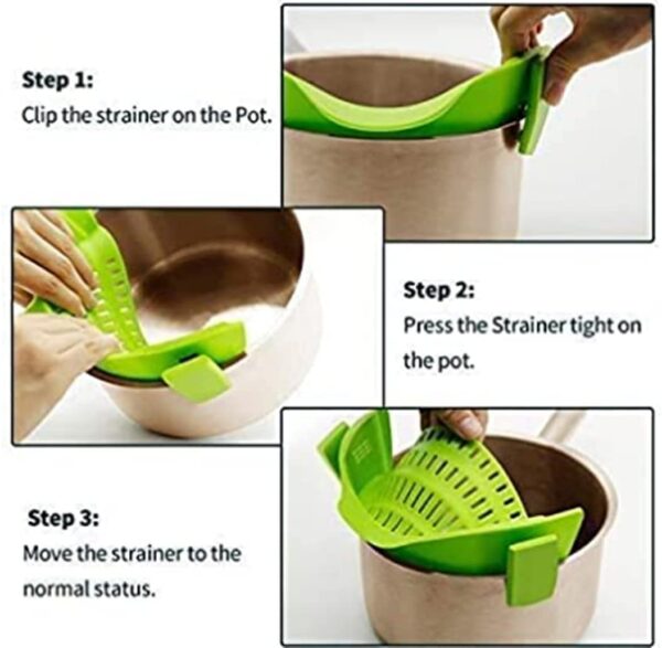 Kitchen Gizmo Snap N Strain Adjustable Silicone Clip On Strainer for Pots, Pans and Bowls – Lime Green - Image 3