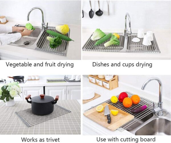 Large Dish Drying Rack, Attom Tech Home Roll Up Dish Racks Multipurpose Foldable Stainless Steel Over Sink - Image 2