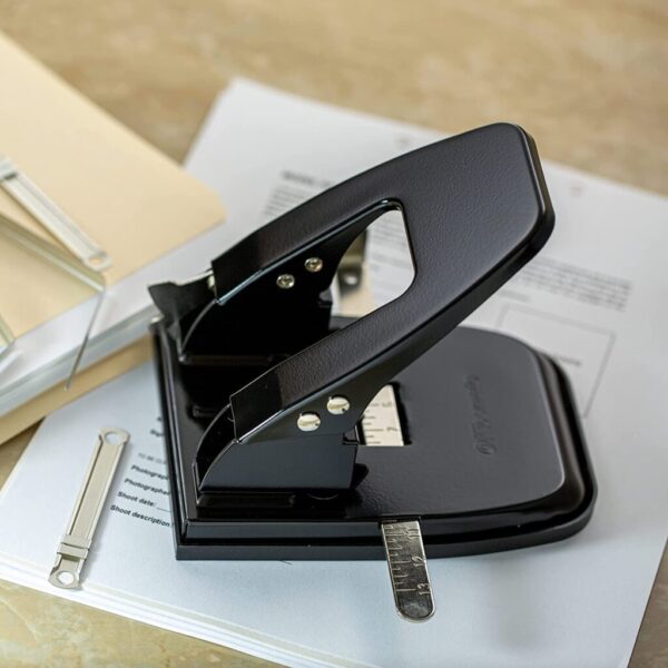 Officemate Deluxe 2-Hole Punch with Chip Drawer, 50 Sheet Capacity, Silver/Navy (90101) - Image 5