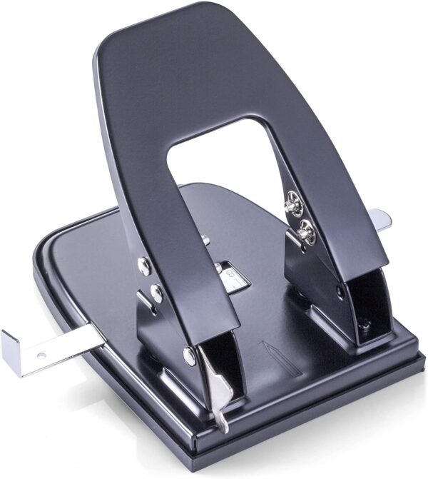 Officemate Deluxe 2-Hole Punch with Chip Drawer, 50 Sheet Capacity, Silver/Navy (90101) - Image 3
