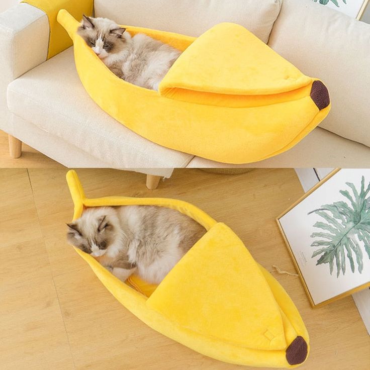 Cozy Banana Shaped Pet Bed - Cream _ Medium