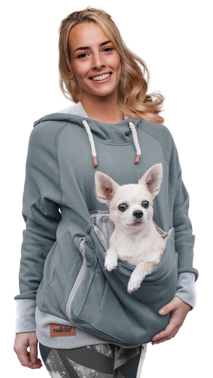 Pet Pouch Hoodie Small Pet Carrier - Dog Cat Pouch Hoodie Sweatshirt Kangaroo Pocket Holder - No Ears - Women's Fit